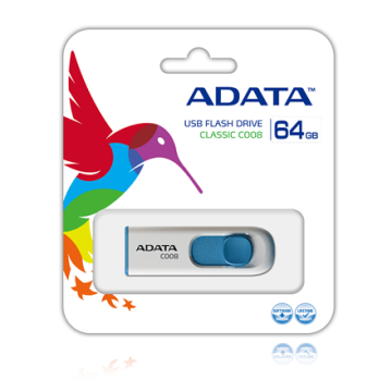 ADATA C008 64 GB, USB 2.0, White/Blue (Attēls 1)