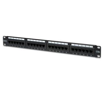 Digitus Digitus, Pach panel cat5, 24 ports, unshielded ISO / IEC 11801 and EN 50173 RJ45 sockets, 8P8C Cable installation via LSA strips, color codes based on EIA / TIA 568 A &amp; B Suitable for 483mm (19 ") rack mount Housing material: SECC, 1.5mm... (Attēls 1)