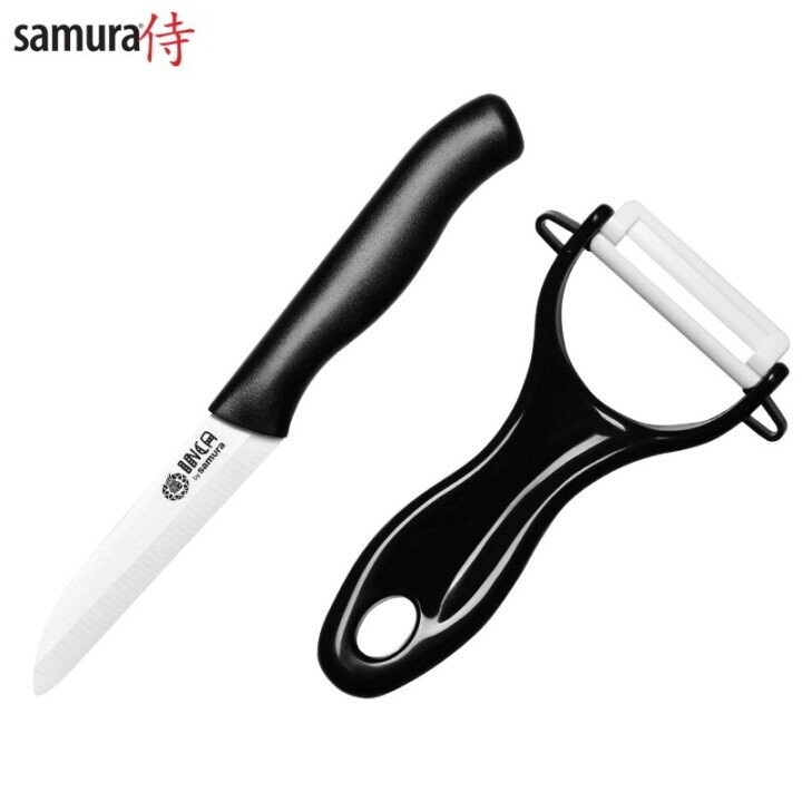 Samura 2в1 комплект из керамического фруктового ножа 75mm + керамической лезвии овощечистка Черный (Фото 1)