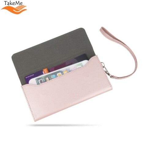 TakeMe Chic серии Эко-кожаные Универсальный (17x8cm) чехол-кошелек с ремешком для мобильных устройств до 6" Розово золотой (Фото 1)