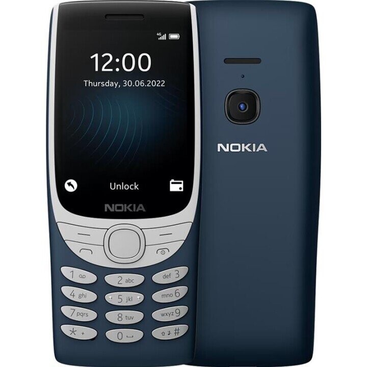 Nokia 8210 Blue, 2.8 ", TFT LCD, 240 x 320, Unisoc, T107, Internal RAM 0.048 GB, 0.128 GB, microSDHC, Dual SIM, Main camera 0.3 MP, 1450  mAh (Attēls 1)