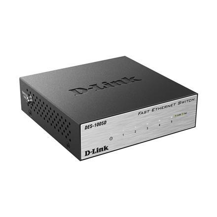 D-Link Switch DES-1005D Unmanaged, Desktop, 10/100 Mbps (RJ-45) ports quantity 5, Power supply type Single (Фото 1)