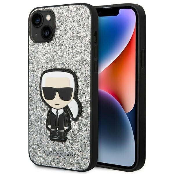 Karl Lagerfeld KLHCP14SGFKPG iPhone 14 6,1" hardcase srebrny|silver Glitter Flakes Ikonik (Attēls 1)