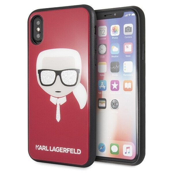 Karl Lagerfeld KLHCPXDLHRE iPhone X|Xs czerwony|red Iconic Glitter Karl`s Head (Attēls 1)