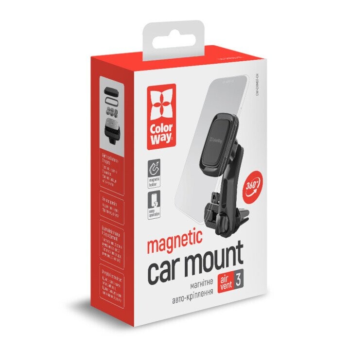 ColorWay Magnetic Car Holder For Smartphone  Air Vent-3 Gray, Adjustable, 360 ° (Attēls 4)
