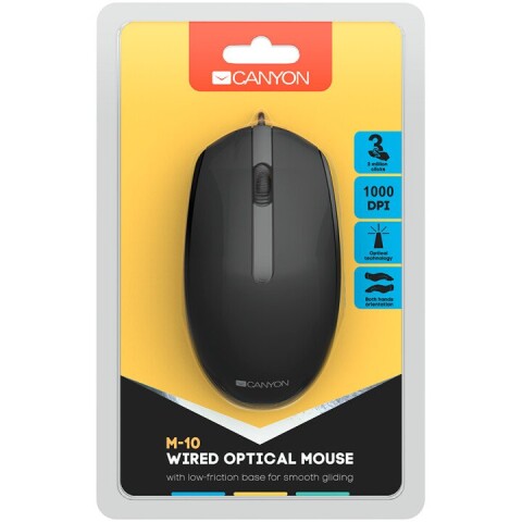 Canyon Wired  optical mouse with 3 buttons, DPI 1000, with 1.5M USB cable, black, 65*115*40mm, 0.1kg (Attēls 6)