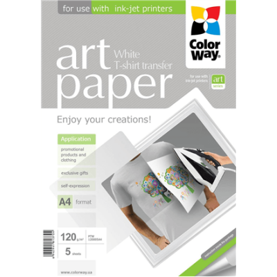ColorWay ART Photo Paper T-shirt transfer (white), 5 sheets, A4, 120 g/m² (Фото 1)