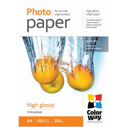 ColorWay High Glossy Photo Paper, 100 sheets, A4, 200 g/m² (Attēls 1)