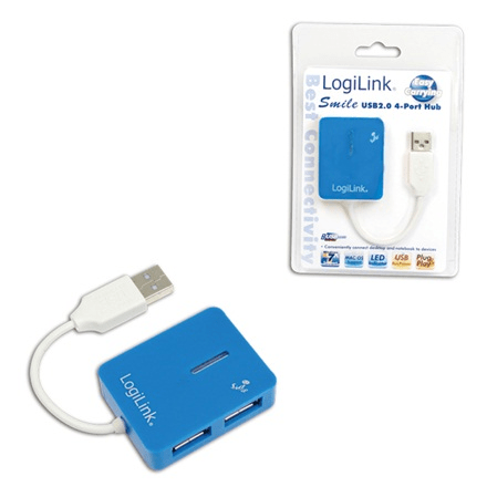 Logilink USB 2.0 Hub 4-Port, Smile, Blue (Фото 1)