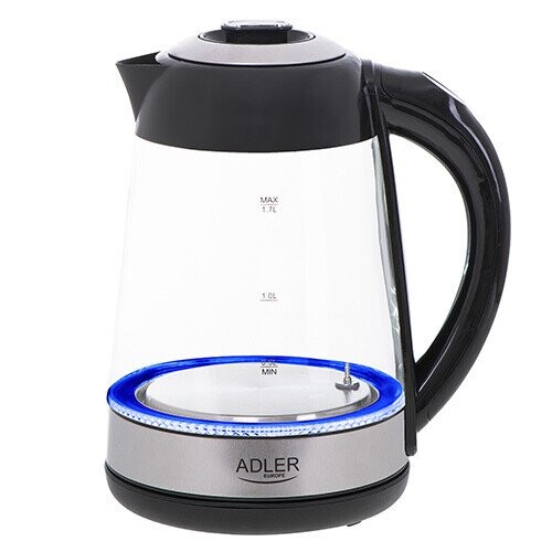Adler Kettle AD 1285 Electric, 2200 W, 1.7 L, Glass/Stainless steel, 360° rotational base, Grey (Фото 2)