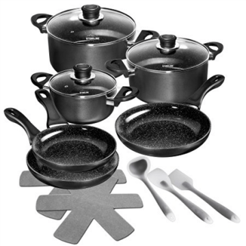 Stoneline Ceramic Cookware Set of 14 15710 3 pans; 3 pots; 3 lids, Black, Lid included (Attēls 1)