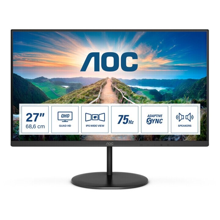 AOC V4 Q27V4EA LED display 68.6 cm (27") 2560 x 1440 pixels 2K Ultra HD Black (Attēls 1)