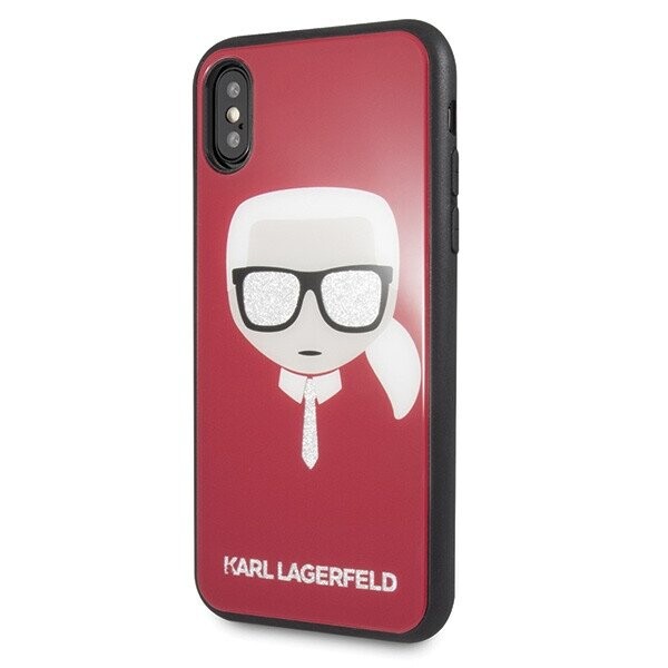 Karl Lagerfeld KLHCPXDLHRE iPhone X|Xs czerwony|red Iconic Glitter Karl`s Head (Attēls 2)