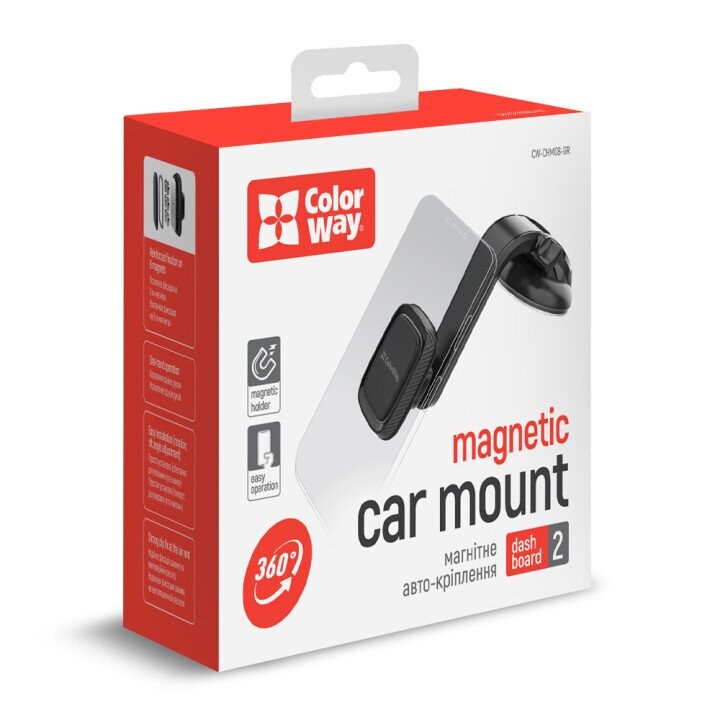 ColorWay Magnetic Car Holder For Smartphone Dashboard-2 Gray, Adjustable, 360 ° (Фото 6)