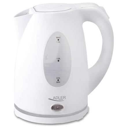 Adler AD 1207 Standard kettle, Plastic, White, 2000 W, 1.5 L, 360° rotational base (Attēls 1)
