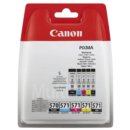 Canon Multipack PGI-570/CLI-571  Ink Cartridge, 2 x Black + 3 Colour Multipack (cyan, magenta, yellow) (Attēls 1)