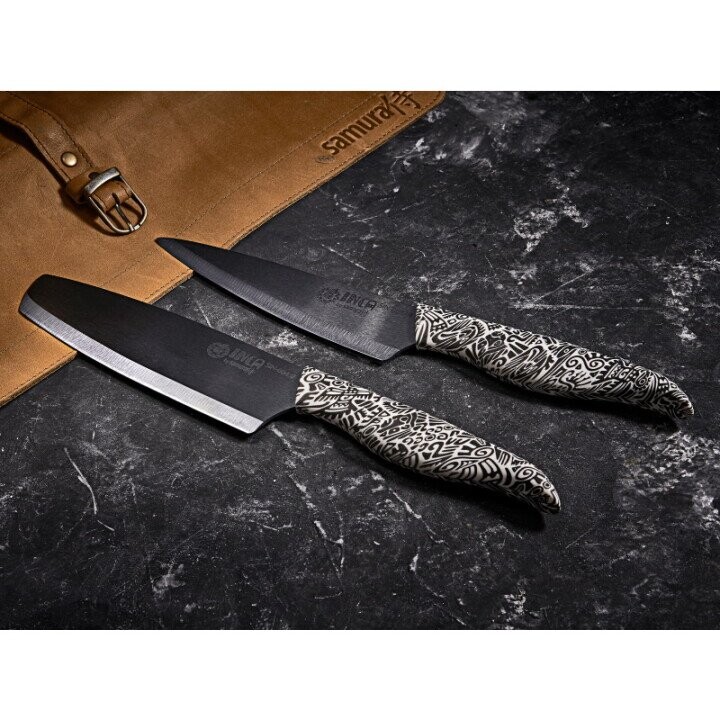 Samura Inca Кухонный нож Nakiri с 165 mm черным циркония керамическим лезвием и ABS TPR повверхностю ручкой (Фото 8)