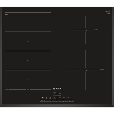 Bosch PXE651FC1E Ceramic Hob 60cm, 4 cooking zones, 17 power levels, 7400W, Black Bosch Induction, Number of burners/cooking zones 4, Black, Display, Timer (Фото 3)