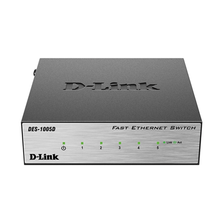 D-Link Switch DES-1005D Unmanaged, Desktop, 10/100 Mbps (RJ-45) ports quantity 5, Power supply type Single (Фото 3)