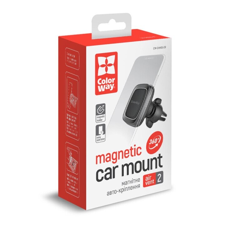 ColorWay Magnetic Car Holder For Smartphone Air Vent-2 Gray, Adjustable, 360 ° (Attēls 1)