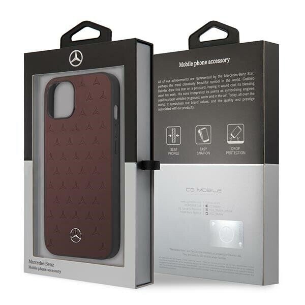 Mercedes MEHCP13MPSQRE iPhone 13 6,1" czerwony|red hardcase Leather Stars Pattern (Фото 8)