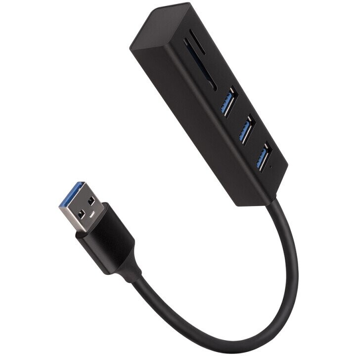 AXAGON HMA-CR3A 3x USB-A + SD/microSD, USB3.2 Gen 1 hub, metal, 20cm USB-A cable (Фото 1)