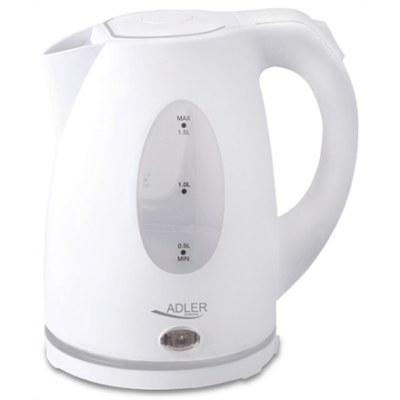 Adler AD 1207 Standard kettle, Plastic, White, 2000 W, 1.5 L, 360° rotational base (Фото 1)