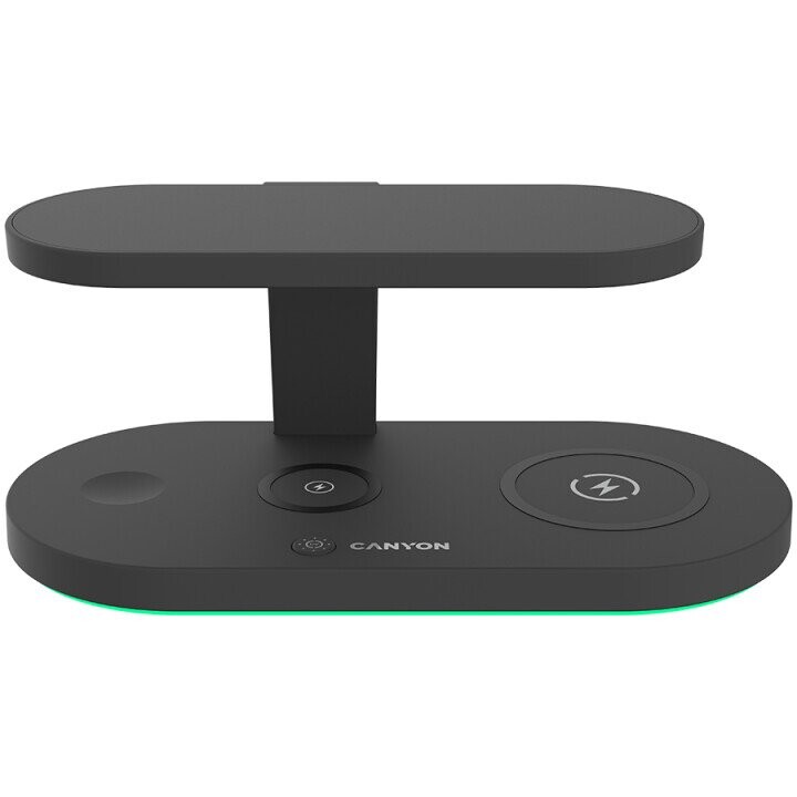 CANYON WS-501 5in1 Wireless charger, with UV sterilizer, with touch button for Running water light, Input QC24W or PD36W, Output 15W/10W/7.5W/5W, USB-A 10W(max), Type c to USB-A cable length 1.2m, 188*90*81mm, 0.249Kg, Black (Attēls 1)
