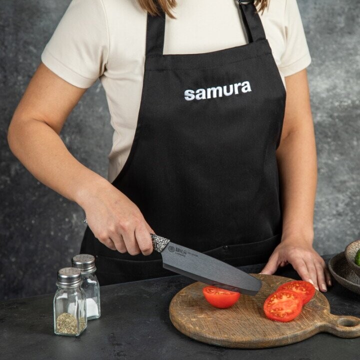 Samura Inca Кухонный нож Nakiri с 165 mm черным циркония керамическим лезвием и ABS TPR повверхностю ручкой (Фото 10)