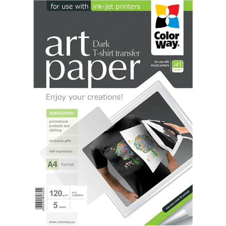 ColorWay ART T-shirt transfer (dark) Photo Paper, 5 sheets, A4, 120 g/m² (Фото 1)