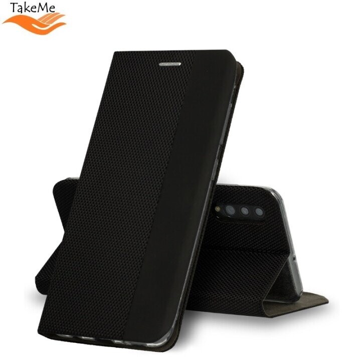 TakeMe Fabric sērijas Smart fiksācijas sāniski atverams maks priekš Samsung Galaxy A72 (A726) 5G Melns (Attēls 1)