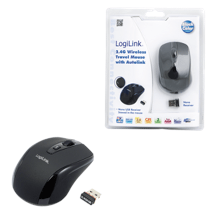 Logilink Maus optisch Funk 2.4 GHz wireless, Black, 2.4GH wireless mini mouse with autolink (Attēls 5)