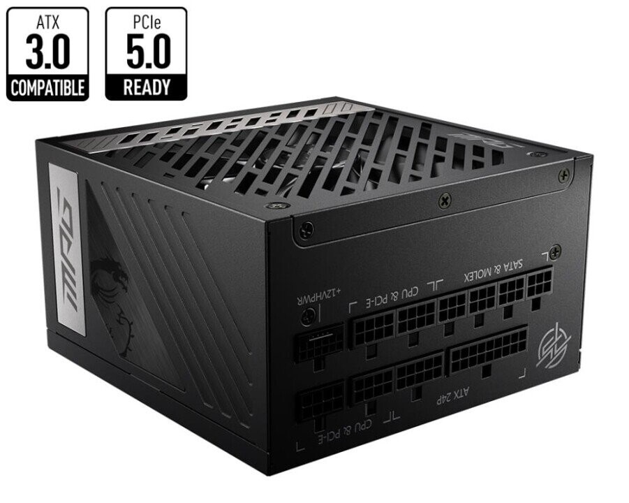 MPG A1000G PCIE5|1000 Watts|Cooling System 13.5cm fan|80 PLUS GOLD|PFC Active|Colour Black (Attēls 1)