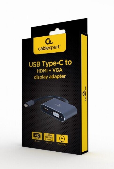 Cablexpert USB Type-C to HDMI + VGA display adapter, space grey (Фото 2)