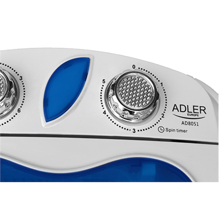 Adler Washing machine AD 8051 Top loading, Washing capacity 3 kg, Unspecified RPM, Unspecified, Depth 37 cm, Width 38 cm, White/Blue, (Attēls 6)