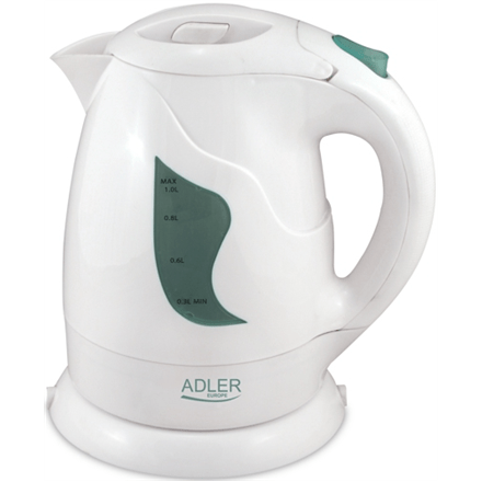 Adler AD 08 Standard kettle, Plastic, White, 850 W, 1 L, 360° rotational base (Attēls 1)