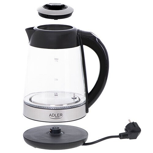 Adler Kettle AD 1285 Electric, 2200 W, 1.7 L, Glass/Stainless steel, 360° rotational base, Grey (Фото 4)