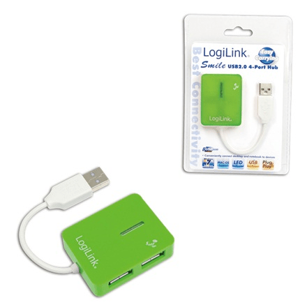 Logilink USB 2.0 Hub 4-Port, Smile, Green (Attēls 1)
