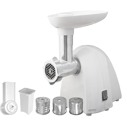 Meat mincer Camry CR 4802 White, 600-1500 W, Number of speeds 1, Middle size sieve, mince sieve, poppy sieve, plunger, sausage filler, vegatable attachment. (Фото 1)