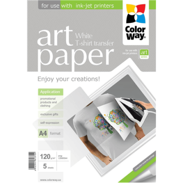 ColorWay ART Photo Paper T-shirt transfer (white), 5 sheets, A4, 120 g/m² (Attēls 1)