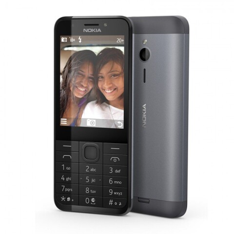 Nokia 230 Dark Silver, 2.8 ", TFT, 240 x 320 pixels, 16 MB, Dual SIM, Mini-SIM, Bluetooth, 3.0, USB version microUSB 1.1, Built-in camera, Main camera 2 MP, Secondary camera 2 MP, 1200 mAh (Attēls 1)