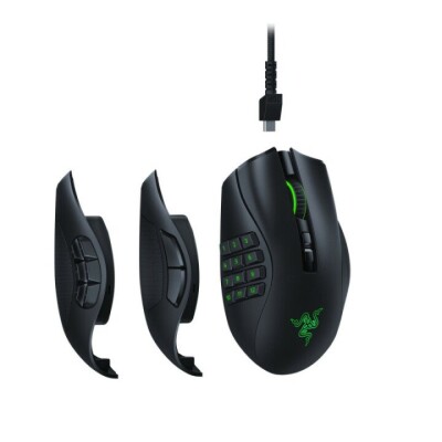 Razer Gaming Mouse Naga Pro RGB LED light, Wireless connection, Optical mouse, Black, 2.4 GHz USB receiver, Bluetooth (Attēls 1)