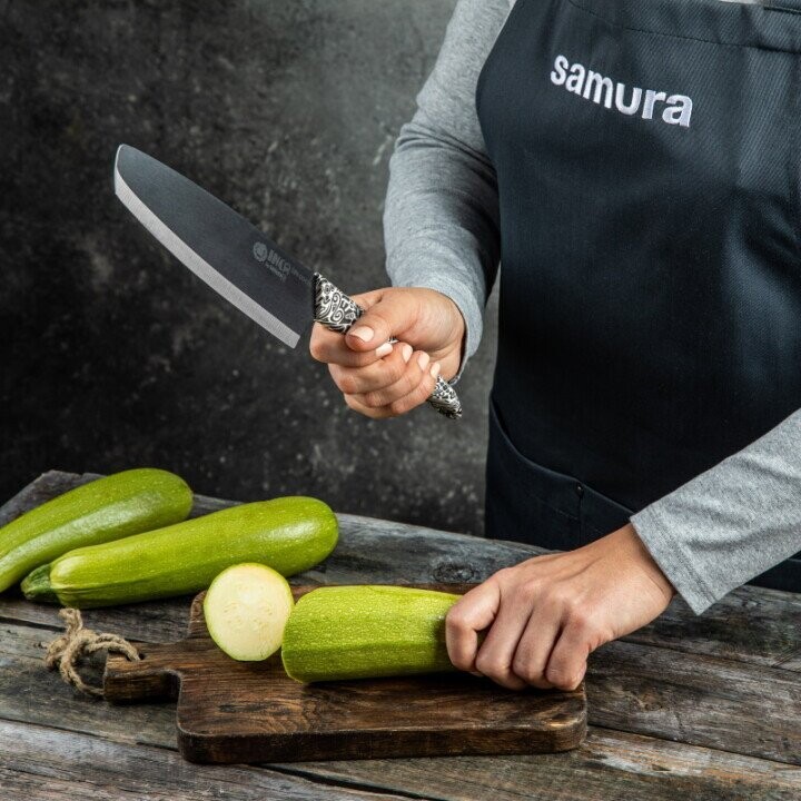 Samura Inca Кухонный нож Nakiri с 165 mm черным циркония керамическим лезвием и ABS TPR повверхностю ручкой (Фото 9)