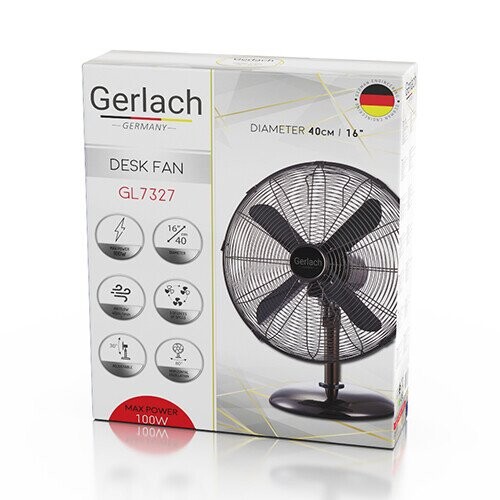 Gerlach Velocity Fan GL 7327 Table Fan, Number of speeds 3, 100 W, Oscillation, Diameter 40 cm, Chrome (Фото 1)