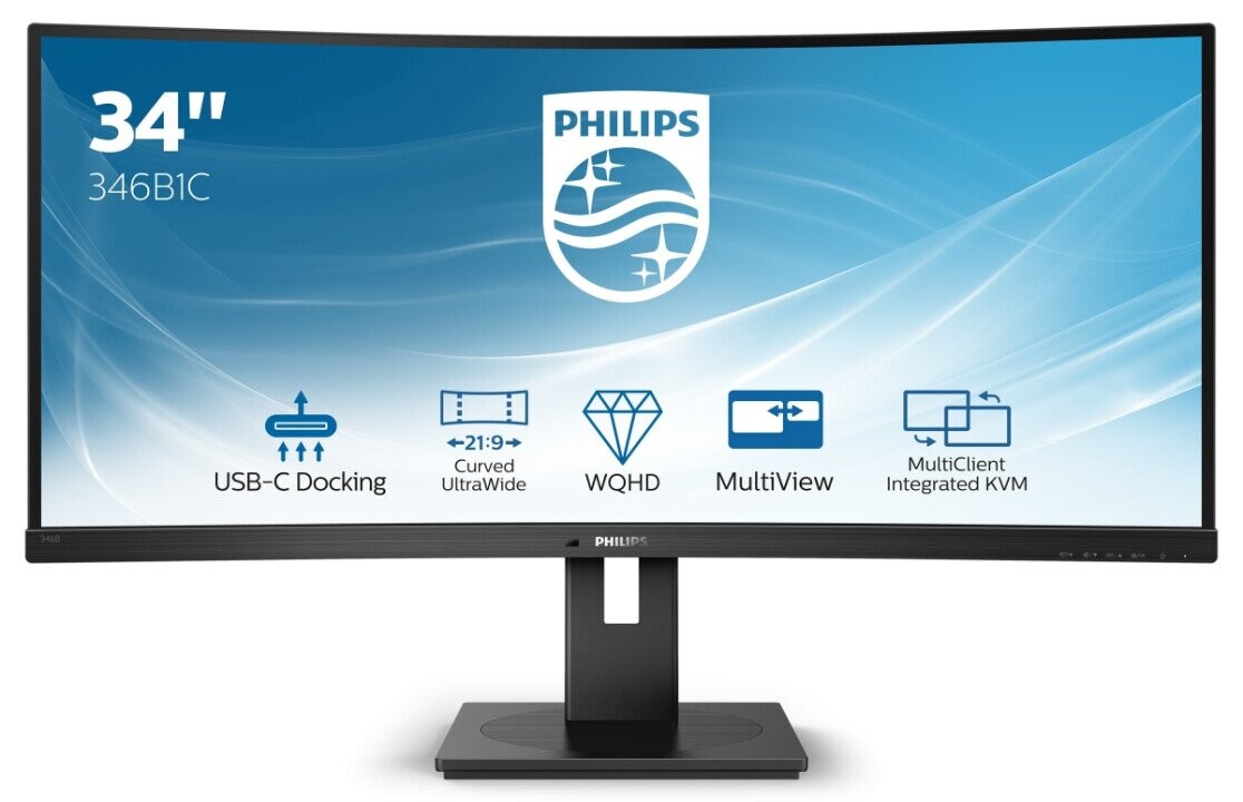 Philips B Line 346B1C/00 computer monitor 86.4 cm (34") 3440 x 1440 pixels WQHD LCD Curved Matt Black (Attēls 1)