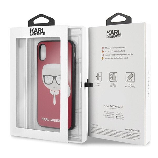 Karl Lagerfeld KLHCPXDLHRE iPhone X|Xs czerwony|red Iconic Glitter Karl`s Head (Attēls 7)