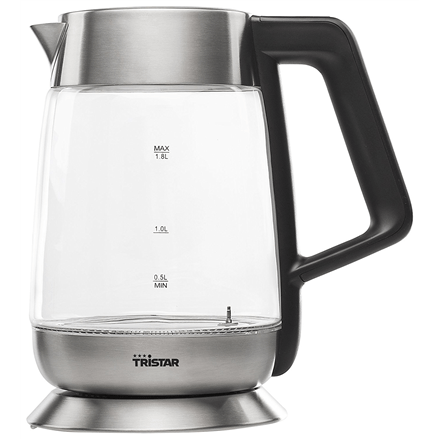 Tristar Kettle WK-3375 With electronic control, Stainless steel/Glass, Glass/Black, 2200 W, 360° rotational base, 1.8 L (Фото 1)