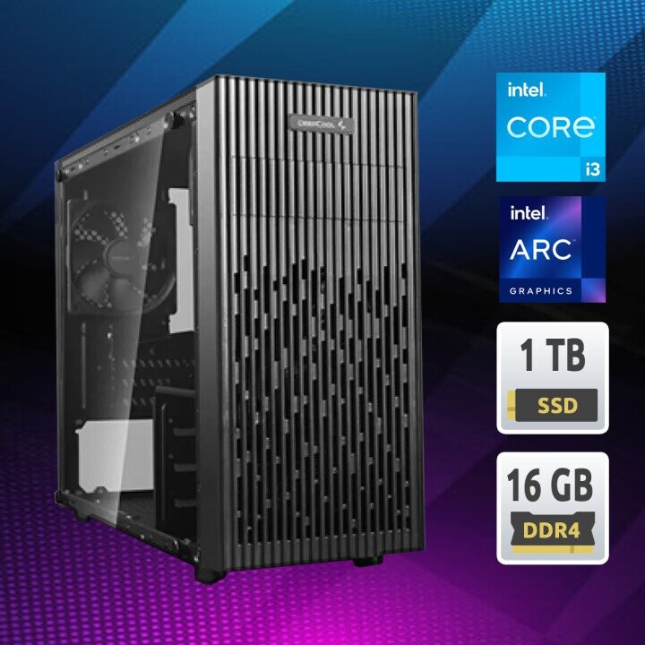 Dators Intel Core I3-12100F 3.3/4.3GHz/ H610M / DDR4 16Gb 2x8GB / Intel ARC A750 8GB/ SSD 1Tb M.2 2280 NVMe/ PSU 600W/ Case ATX  Deepcool MATREXX 30/ Windows 11 Home (Attēls 1)
